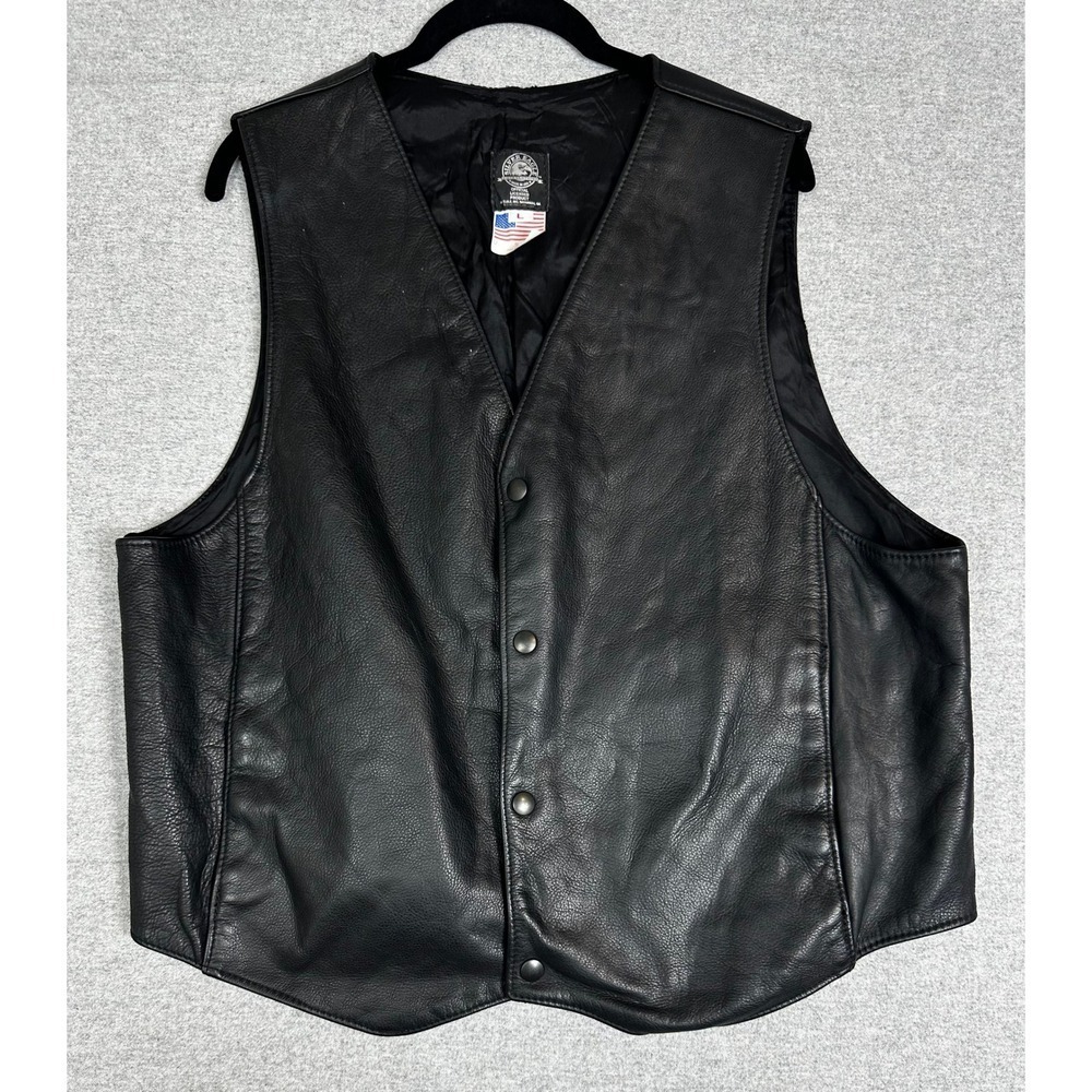 Silver Eagle Leather Vest Mens L Black Biker Motorcycle Made USA Large
